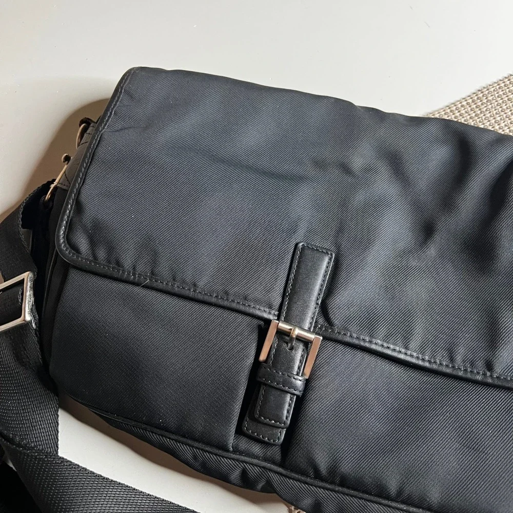 Coach Hamptons Messenger Bag Black Twill Leather Crossbody 7425
